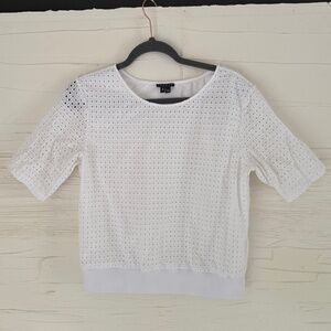 Holt Renfrew | Theory | Size M | White Mesh Panel Short Sleeve Top